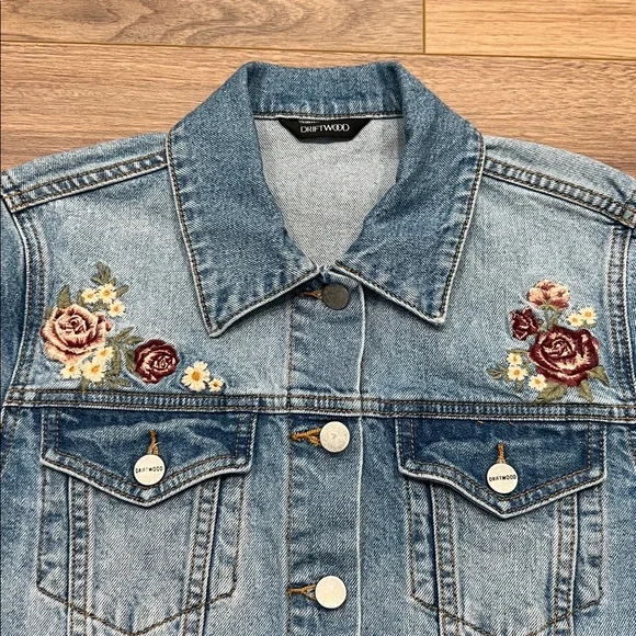 Driftwood Mesa Rosa Stretch Denim Jacket Embroidered Size XS - Picture 5 of 14